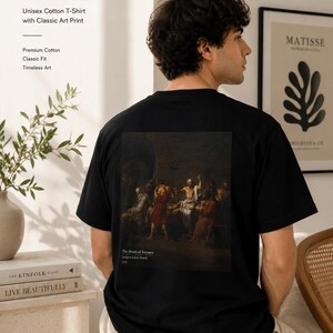 Camiseta "A Morte de Sócrates", Camiseta de Pintura Clássica, Camiseta Vintage de Museu