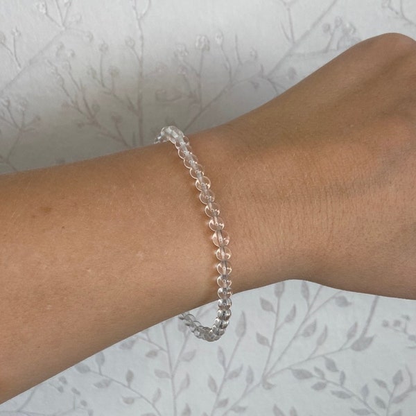 CLEAR QUARZ | 4mm Bergkristall Kugelarmband | Elastisches Edelsteinarmband |