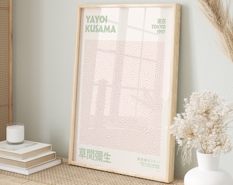 Sage Green and Blush Pink Yayoi Kusama Digital Printable Wall Art, Kusama Museum Exhibition Japanese Art Print, Kusama Digital Download