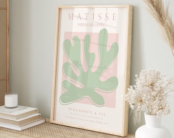 Sage Green en Blush Pink Henri Matisse Poster, Wall Art Digitale Prints, Abstract Leaf Museum Tentoonstelling Poster, Afdrukbare Wall Art