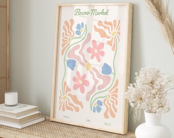 Danish Pastel Colors Flower Market Venice Printable Wall Art, Venice Retro Floral Poster Digital Prints, Italy Travel Poster