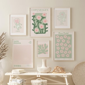 Sage Green Trendy Wall Art Print, Matisse Set of 6 Digital Prints, Sage Green Gallery Wall Prints, Green Matisse Print Set, Pink Wall Art