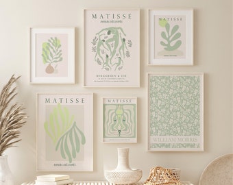 Sage Green Matisse Gallery Wall Set of 6 Printable Wall Art Set, Henri Matisse Sage Green Exhibition Set of 6 Piece Wall Art, Digital Prints
