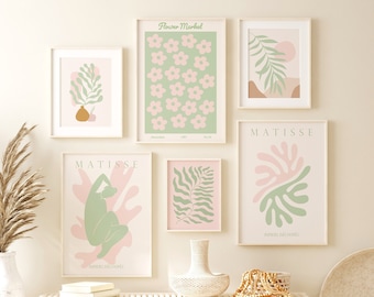 Sage Green Blush Pink Henri Matisse gallery wall set of 6 poster print, Henri Matisse art trendy poster set digital prints, print set of 6