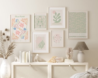 Sage Green Blush Pink Gallery Wall Set Printable Wall Art, Matisse Danish Pastel Trendy Poster Print Set, Boho Gallery wall Digital Prints