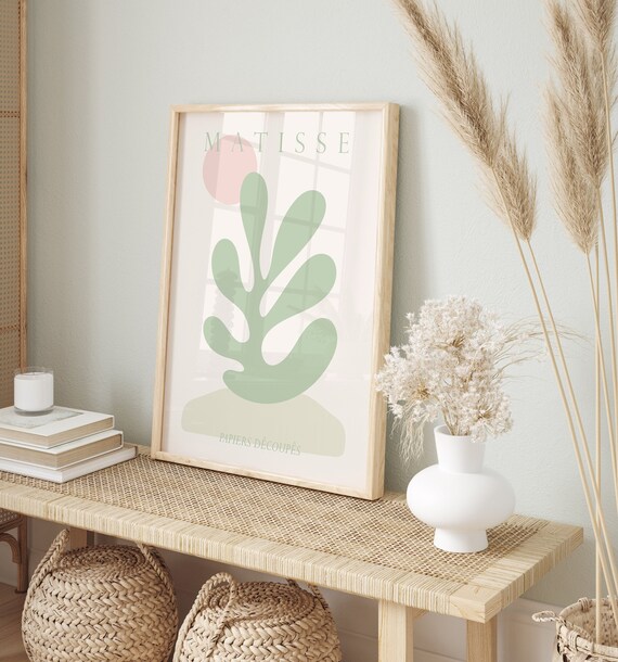 Sage Green Matisse Digital Printable Wall Art, Blush Pink Matisse Leaf Cut Out Papiers Decoupes Poster Dorm Wall Art Prints, Henri Matisse