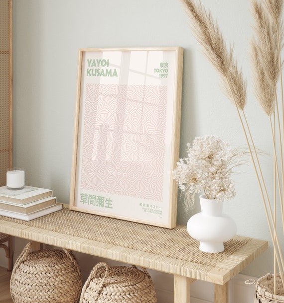 Sage Green and Blush Pink Yayoi Kusama Digital Printable Wall Art, Kusama Museum Exhibition Japanese Art Print, Kusama Digital Download