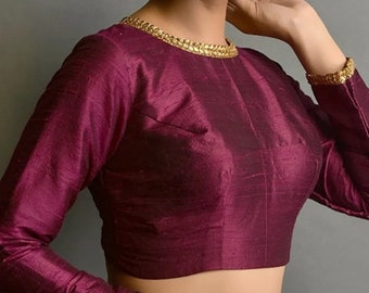 Handmade Round Neck Blouse With 3/4 Sleeves,Beautiful Lace Saree Blouse, Ready to Wear Blouse, Indian Saree Blouse, Sari Blouse in all color