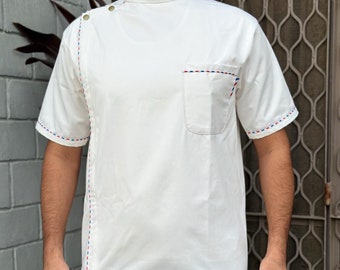 Retro White Barber Smock – Cotton Polyester Hairstyling Jacket - Etsy