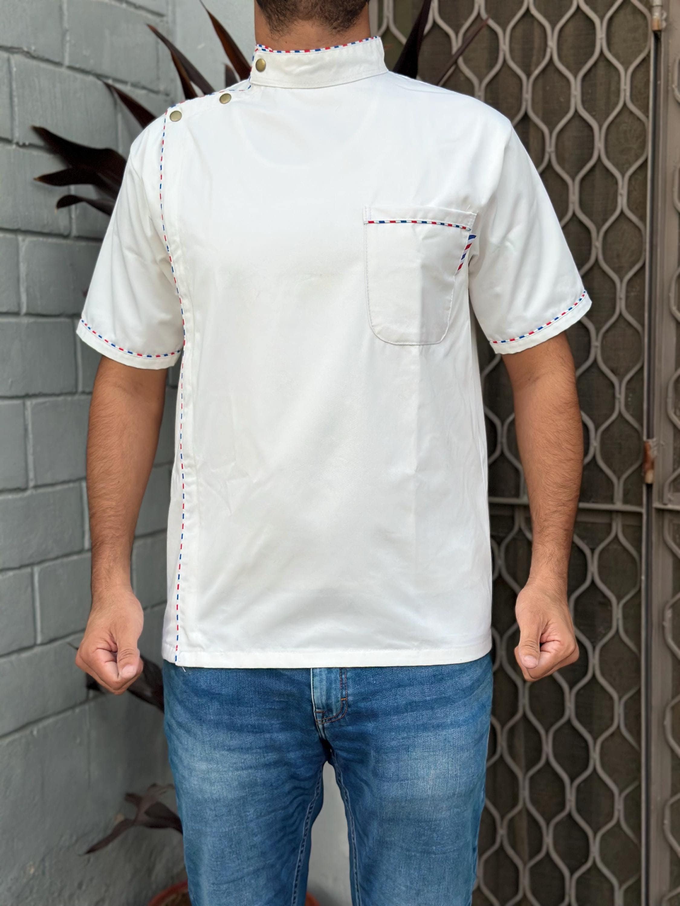Retro White Barber Smock – Cotton Polyester Hairstyling Jacket - Etsy