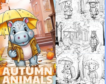 Livro de colorir de animais de outono, 20 páginas fofas de outono (download digital)
