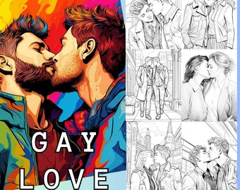 Gay Coloring Pages | Lgbtqia+ Adult Activity | Stress Relief | Homosexual | Greyscale | Relaxation | Digital | Printable | Large Print
