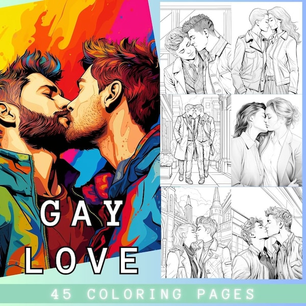 Gay Coloring Pages | Lgbtqia+ Adult Activity | Stress Relief | Homosexual | Greyscale | Relaxation | Digital | Printable | Large Print