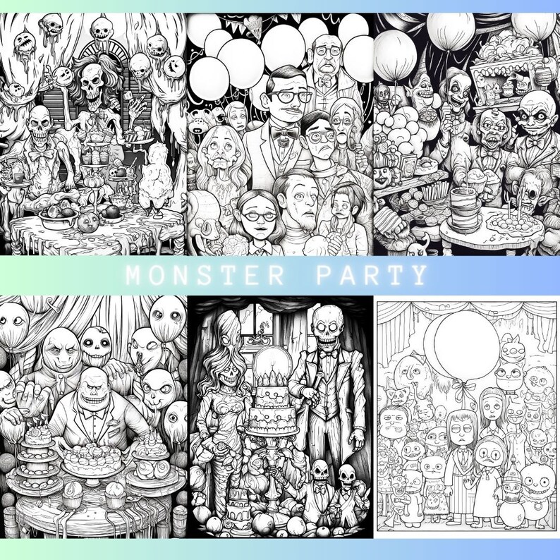 Monster Party Coloring Pages Halloween Coloring Pages - Etsy