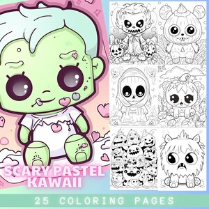 Scary Pastel Kawaii Coloring Pages | Cute and Bold Coloring Book | Stress Relief | Kawaii Coloring Pages | Goth Coloring | Large Print