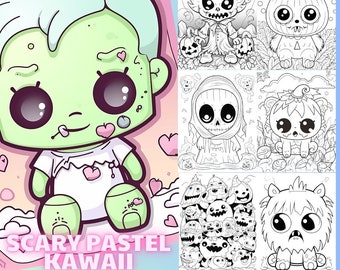 Livro de colorir assustador em tons pastel kawaii | Desenhos góticos fofos (PDF)