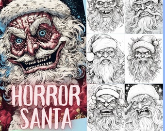 Páginas para colorir do Papai Noel do terror | Livro de colorir de terror | Alívio do estresse | Páginas para colorir de Natal | Letras grandes