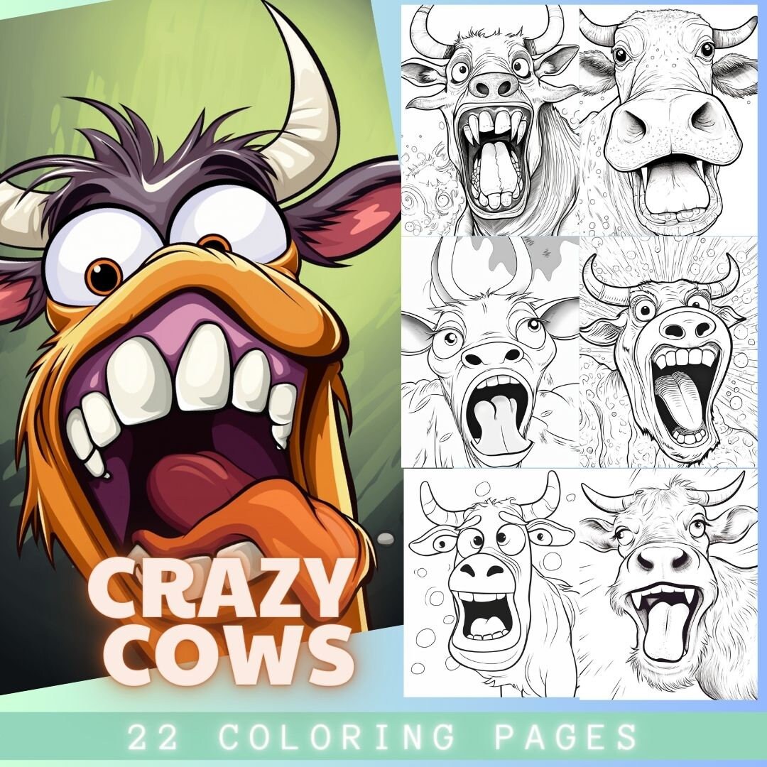 Crazy Cows Coloring Pages Funny Coloring Book Stress Relief Cute