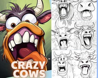 Funny Crazy Cows Coloring Pages | Stress Relief (PDF Pattern)