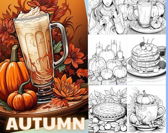 Fall Pumpkin Spice Coloring Pages Book Stress Relief Autumn Coloring Pages Cozy Fall Activity Book Food Hygge Women Teens Large Print