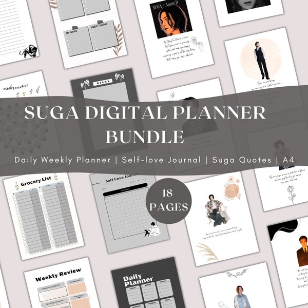 Suga Planner Bundle YOONGI Digital Planner 18 Pages BTS Stationary Minimalistic Suga Planner Instant Download Digital Printable