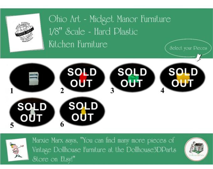 Choice OHIO ART Midget Manor Vintage Kitchen Furniture, 1/8" Scale, Hard Plastic