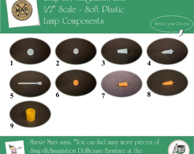 Marx Vintage Dollhouse Furniture, Snap-fit/Imagination Line Lamp Components, 1/2" Scale, SOFT Plastic