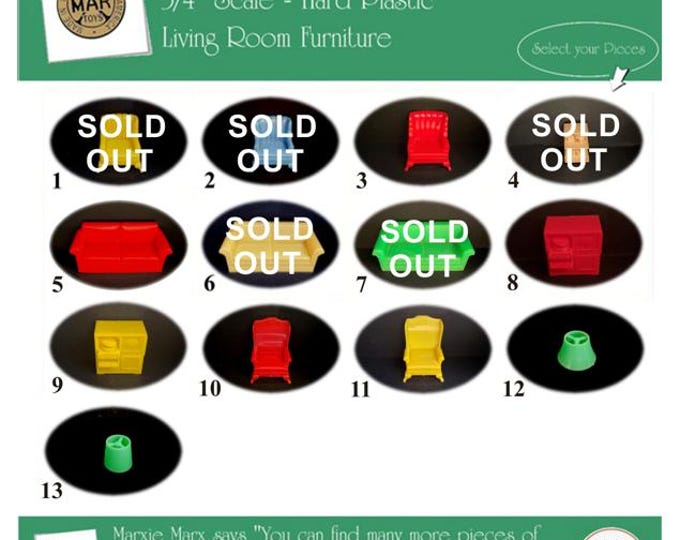Choice MARX Vintage Dollhouse Living Room Furniture, Marx-a-Mansion Traditional Line, 3/4" Scale, Hard Plastic