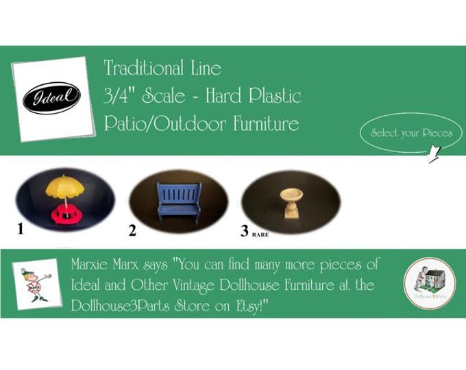 IDEAL Vintage Dollhouse Patio/Outdoor Furniture, 1940s-1950s Style, 3/4” Scale, Hard Plastic