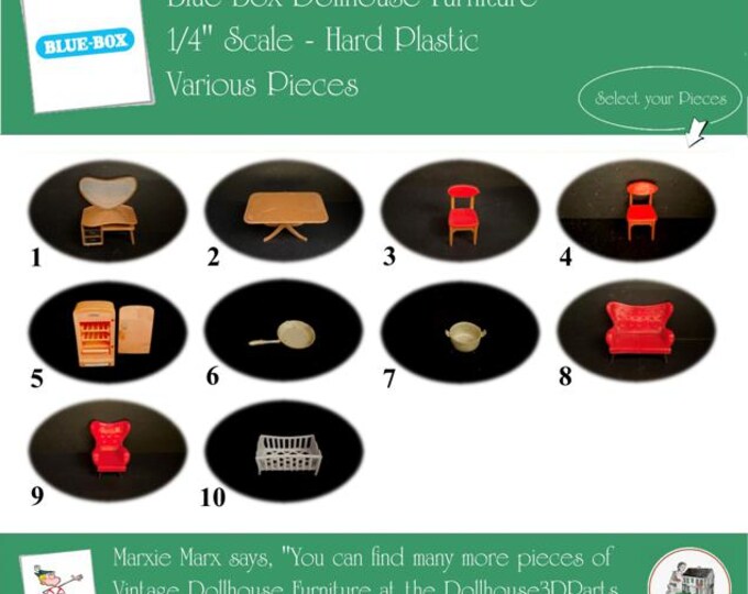 Blue Box Vintage Dollhouse Furniture, 1960s Style, 1/24" Scale