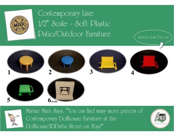 Choice MARX Vintage Dollhouse Patio/Outdoor Furniture, Contemporary Line, 1/2" Scale, Soft Plastic