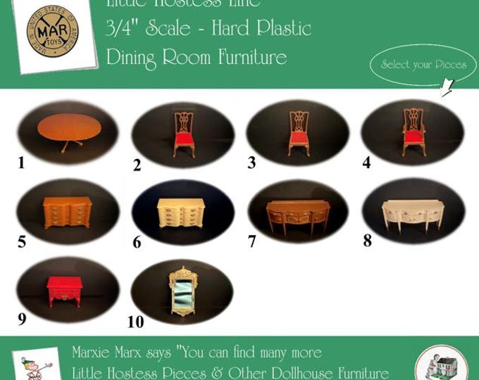 MARX Vintage Dollhouse Dining Room Furniture, Little Hostess Line, 3/4" Scale, Hard Plastic