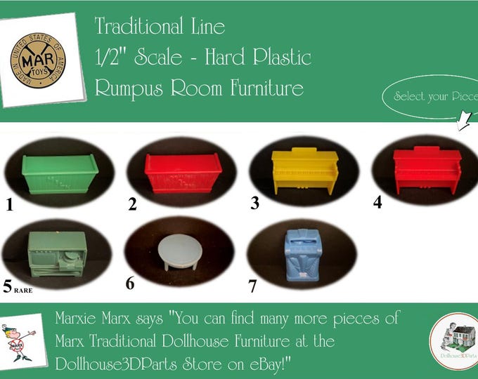 Choice MARX Vintage Dollhouse Rumpus Room Furniture, Traditional Line, 1/2" Scale, Hard Plastic
