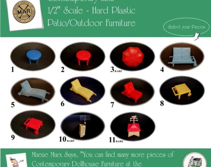 MARX Vintage Dollhouse Patio/Outdoor Furniture, Contemporary Line, 1/2" Scale, Hard Plastic