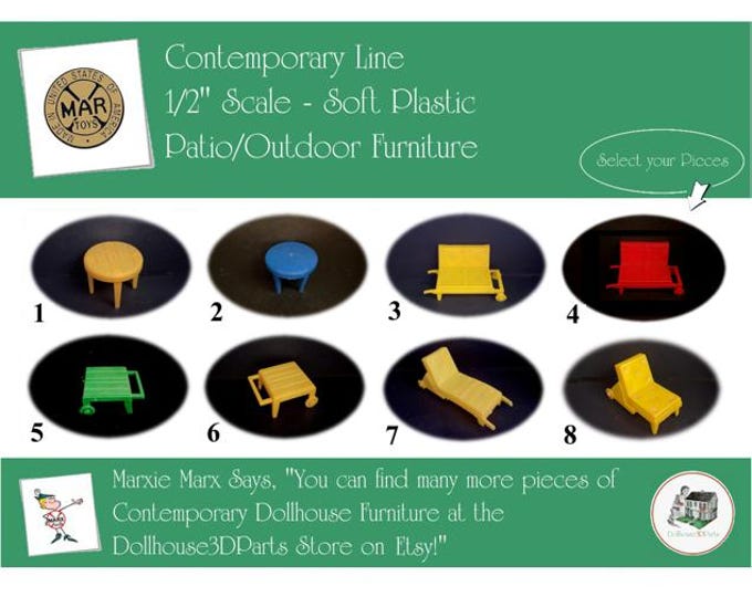 Choice MARX Vintage Dollhouse Patio/Outdoor Furniture, Contemporary Line, 1/2" Scale, Soft Plastic