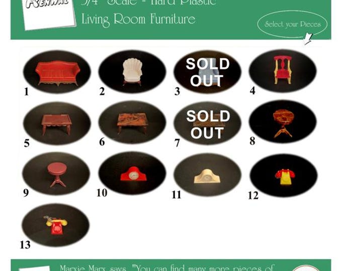 Choice RENWAL Vintage Dollhouse Living Room Furniture, 1940s-1950s Style, 3/4” Scale, Hard Plastic