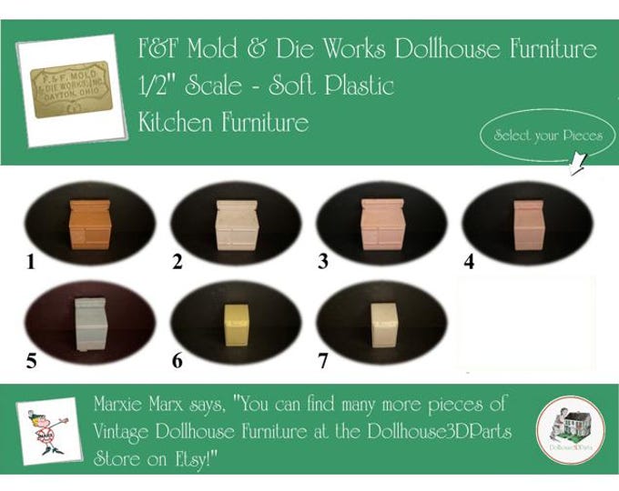 F&F MOLD AND DIE Vintage Dollhouse Kitchen Furniture, 1/2" Scale, Soft Plastic