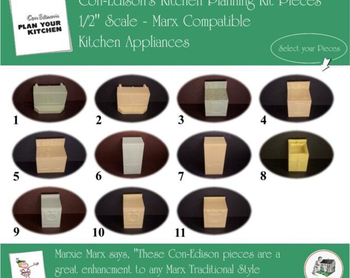 MARX/CON-EDISON Vintage Dollhouse Furniture, Kitchen/Utility Room Appliances, 1/2” Scale, Hard Plastic