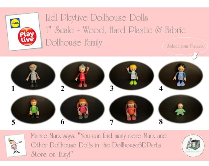LIDL PLAYTIVE Vintage Dollhouse Family, Scandi-Style, 1" Scale, Wood & Hard Plastic