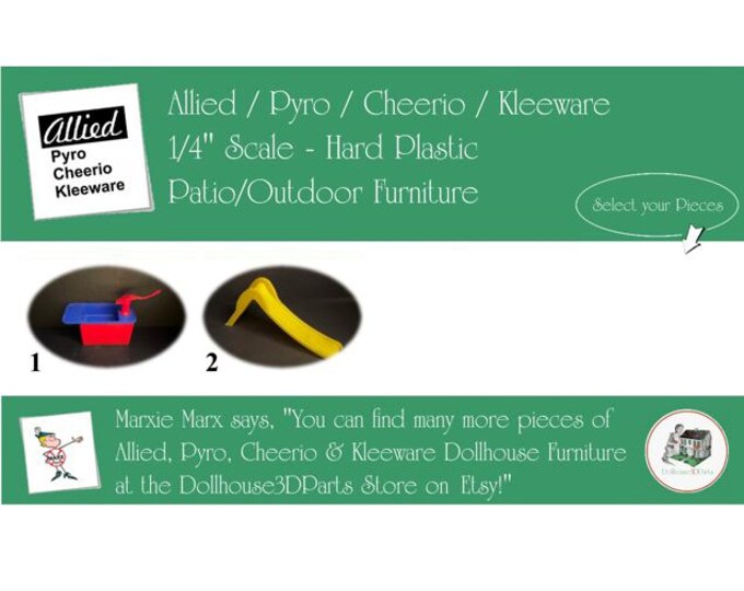 Allied / Pyro / Cheeiro / Kleeware Vintage Dollhouse Patio/Outdoor Furniture, 1/4" Scale, Hard Plastic