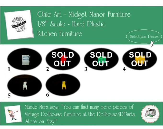 Choice OHIO ART Midget Manor Vintage Kitchen Furniture, 1/8" Scale, Hard Plastic