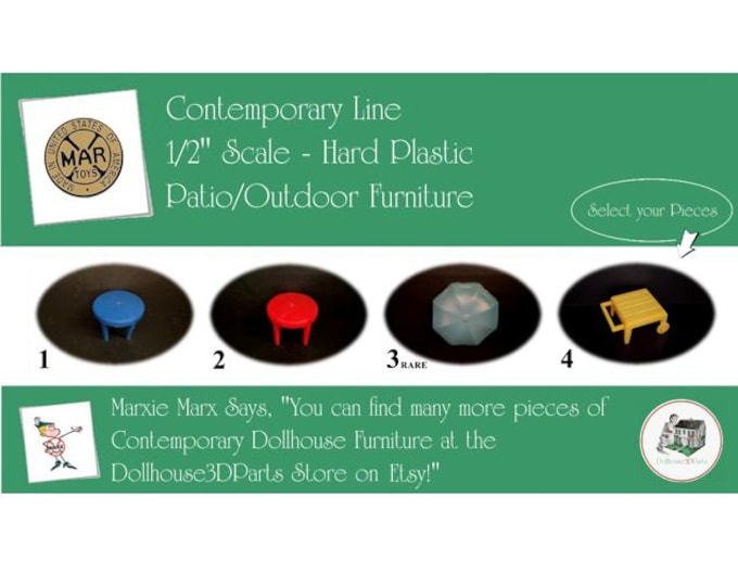 Choice MARX Vintage Dollhouse Patio/Outdoor Furniture, Contemporary Line, 1/2" Scale, Hard Plastic