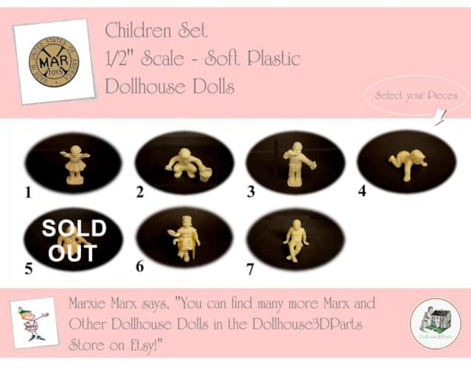 Choice MARX Vintage Dollhouse Dolls, Children Series, 1/2” Scale, Soft Plastic