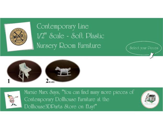 MARX Vintage Dollhouse Nursery Room Furniture, Contemporary Line, 1/2" Scale, Soft Plastic