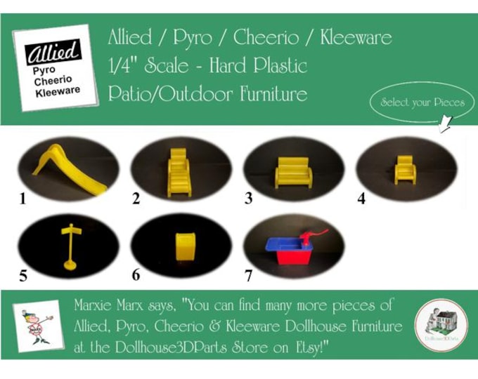 ALLIED/PYRO/KLEEWARE & Cheerio Vintage Dollhouse Patio/Outdoor Furniture, 1/4" Scale, Hard Plastic
