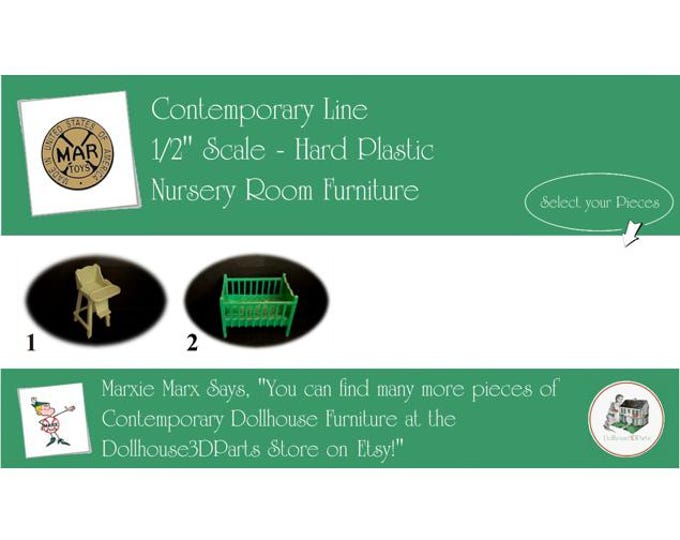 Choice MARX Vintage Dollhouse Nursery Room Furniture, Contemporary Line, 1/2" Scale, Hard Plastic