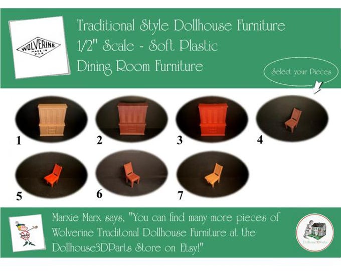 Choice WOLVERINE Vintage Dollhouse Dining Room Furniture, 1960s Style, 1/2" Scale, Soft Plastic