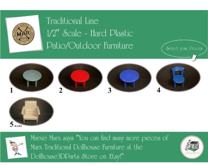 Choice MARX Vintage Dollhouse Patio/Outdoor Furniture, Traditional Line, 1/2" Scale, Hard Plastic