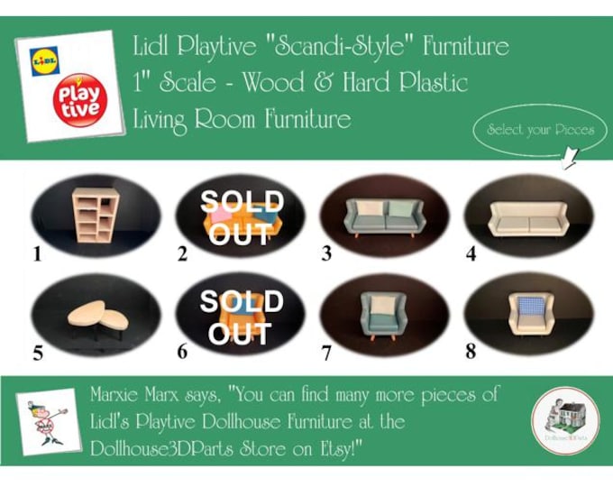 Choice LIDL PLAYTIVE Vintage Dollhouse Living Room Furniture, Scandi-Style, 1" Scale, Wood & Hard Plastic