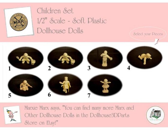MARX Vintage Dollhouse Dolls, Children Series, 1/2” Scale, Soft Plastic